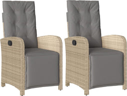 vidaXL - Tuinstoelen - 2 - st - verstelbaar - voetensteun - poly - rattan - beige - mix