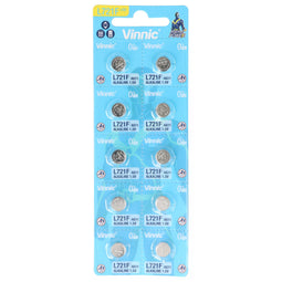 Pack of 10 Vinnic button cells AG1, LR621, LR60, 164, SR621 battery