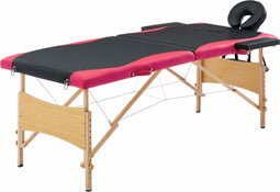 vidaXL - Massagetafel - inklapbaar - 2 - zones - hout - zwart - en - roze