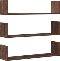 vidaXL - Wandschappen - 3 - st - 80x18x18 - cm - bewerkt - hout - bruin - eikenkleurig