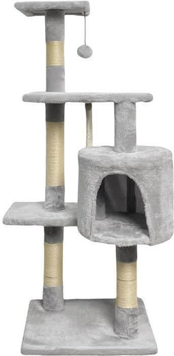PALOMA Grijze kattenboom 40 x 40 x 114 cm - 3 platforms, 1 touw, 1 nis, krabpalen