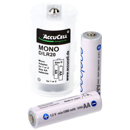 Panasonic eneloop D, Mono, LR20 adapter and 2-pack BK-3MCDE/2BE battery NiMH, Mignon, AA, HR06, 1.2V