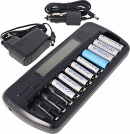 Panasonic eneloop standaard HR-3UTGA 12 stuks AA Mignon batterijen, LCD lader met display voor 1-12 AA