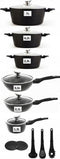 Pannenset - Kookpan - Inductie - 15 delig marmeren coating - Zwart