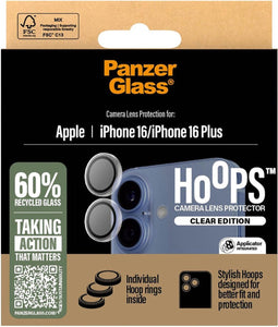 PanzerGlass Screenprotector geschikt voor Apple iPhone 16 Glazen | PanzerGlass Hoops Camera Lens Protector - Case Friendly