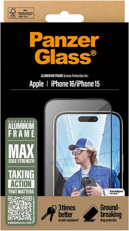 PanzerGlass Screenprotector geschikt voor Apple iPhone 16 Glazen | PanzerGlass Ultra-Wide Fit Screenprotector - Case Friendly + Installatie Frame