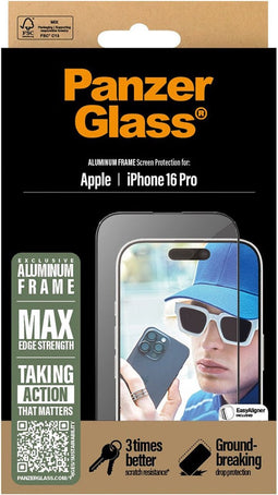 PanzerGlass Screenprotector geschikt voor Apple iPhone 16 Pro Glazen | PanzerGlass Ultra-Wide Fit Screenprotector - Case Friendly + Installatie Frame