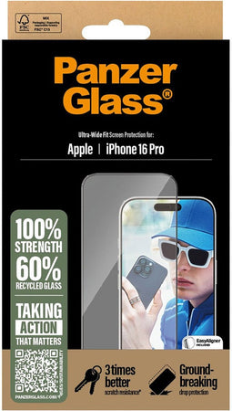 PanzerGlass Screenprotector geschikt voor Apple iPhone 16 Pro Glazen | PanzerGlass Ultra-Wide Fit Screenprotector - Case Friendly