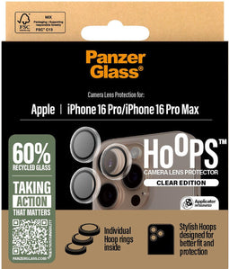 PanzerGlass Screenprotector geschikt voor Apple iPhone 16 Pro Glazen | PanzerGlass Hoops Camera Lens Protector - Case Friendly