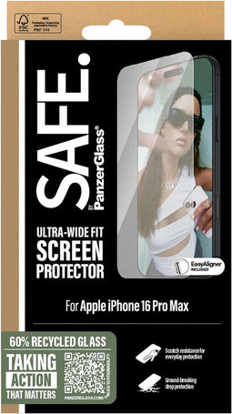 PanzerGlass Screenprotector geschikt voor Apple iPhone 16 Pro Max Glazen | PanzerGlass SAFE Screenprotector - Case Friendly