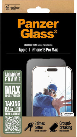 PanzerGlass Screenprotector geschikt voor Apple iPhone 16 Pro Max Glazen | PanzerGlass Ultra-Wide Fit Screenprotector - Case Friendly + Installatie Frame