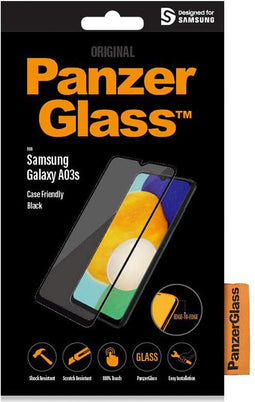 PanzerGlass Screenprotector geschikt voor Samsung Galaxy A03s Glazen | PanzerGlass Edge to Edge Screenprotector - Case Friendly - Zwart