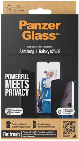 PanzerGlass Screenprotector geschikt voor Samsung Galaxy A25 Glazen | PanzerGlass Ultra Wide Fit Screenprotector Privacy - Case Friendly