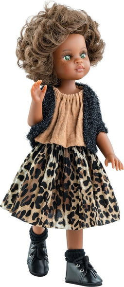 Paola Reina Pop Amigas Articulada Nora - Donker meisje met kort krullend bruin haar, groene ogen en sproeten (32cm)