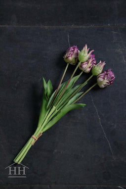 Papegaai tulpenboeket - kunst tulpen - 40cm - 5 stelen - paars- nep tulpen - kunst boeket - kunstbloemen - nep tulpen