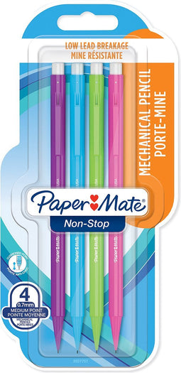 Paper Mate non-stop vulpotloden | 0,7 mm | HB #2 | diverse neonkleurige behuizingen | 4 stuks