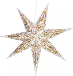 Papier ster 60 cm, wit goud print