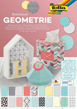 Papierblok folia geometrie 24x34cm 270gr 20vel ass | Stuk a 20 vel | 5 stuks
