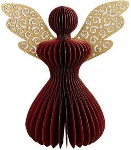 Papieren engel glitter 30 cm, maroon