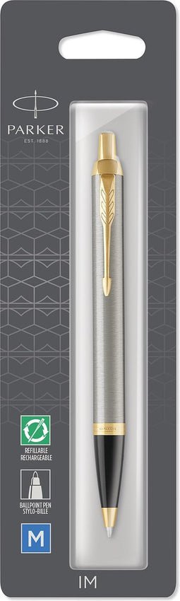 Parker IM balpen | geborsteld metaal | medium punt blauwe inkt