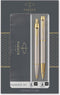 Parker IM Duo-geschenkset met balpen en Rollerbal pen | geborsteld metaal met gouden rand | Zwarte inktvulling en -cartridge | cadeauverpakking