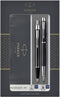 Parker IM duo geschenkset met balpen en vulpen | glanzend zwart met chromen afwerking | inktnavulling en inktpatroon met blauwe inkt | cadeauverpakking