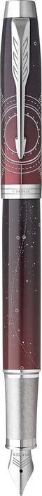 Parker IM Portal vulpen | premium lak met rood kleurverloop op roestvrij staal met chroomafwerking | medium penpunt met zwarte inkt navulling | geschenkdoos