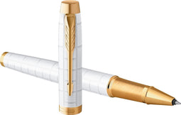Parker IM Premium rollerballpen | Pearl met gouden detail | Fijne penpunt met blauwe inkt navulling | geschenkdoos