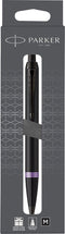 Parker IM Vibrant Rings balpen | satijn zwarte lak met amethist paarse details | medium punt met zwarte inkt navulling