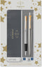 Parker Jotter Duo geschenkset met balpen en vulpen | roestvrij staal met gouden trim | blauwe inktvulling en patronen | geschenkverpakking