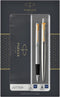 Parker Jotter Duo geschenkset met balpen en vulpen | roestvrij staal met gouden trim | blauwe inktvulling en patronen | geschenkverpakking