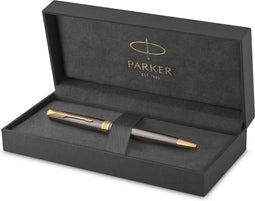 Parker Sonnet-balpen | grijze lak met gouden details | medium punt | Blauwe inkt | geschenkverpakking