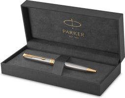 Parker Sonnet balpen - medium punt - zwarte inkt - roestvrij staal met gouden trim - incl. geschenkdoos