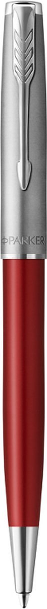 Parker Sonnet balpen, metaal en rode lak met palladiumdetails, medium penpunt, zwarte inkt
