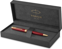 Parker Sonnet balpen | rood gelakt met gouden trim | medium punt zwarte inkt | geschenkverpakking