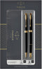 Parker Sonnet Duo geschenkset met balpen en vulpen (18-karaats gouden punt) | glanzend zwart met gouden trim | zwarte inktpatronen en navullingen