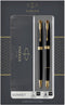 Parker Sonnet Duo geschenkset met balpen en vulpen (18-karaats gouden punt) | glanzend zwart met gouden trim | zwarte inktpatronen en navullingen