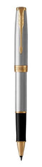 Parker Sonnet rollerballpen | roestvrij staal met gouden trim | fijne punt zwarte inkt | geschenkverpakking