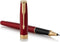 Parker Sonnet rollerballpen | rood gelakt met gouden trim | fijne punt zwarte inkt | geschenkverpakking