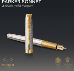 Parker Sonnet vulpen Silver Mistral | medium penpunt met zwarte inkt navulling | geschenkdoos