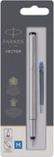 Parker Vector-vulpen | roestvrij staal met chrome afwerking | mediumpunt | blauwe inkt | hangtab