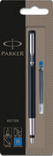 Parker Vector-vulpen | zwart met chrome afwerking | mediumpunt | blauwe inkt | hangtab