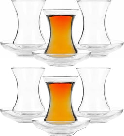 Pasabache Theeglazen Marokko - helder transparant glas - 6x stuks - 130 ml - met schotels