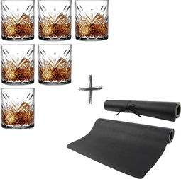 Pasabahce Timeless Waterglazenset - 6 Timeless Tumblers 35,5CL - 1 Zwart Lederen Tafelloper - Ideaal als Cadeau