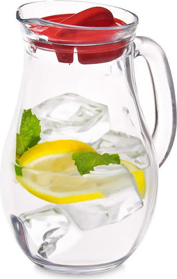 Pasabahce Waterkan sapkan schenkkan met afsluitdop - 1 liter - glas - transparant/rood - 20 cm