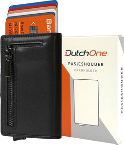Pasjeshouder mannen & vrouwen echt leer - 11 Pasjes + Briefgeld + Kleingeld - Kaarthouder Pasjes met rits - Pasjeshouder Uitschuifbaar - Creditcardhouder - RFID Pasjeshouder Aluminium - Zwart