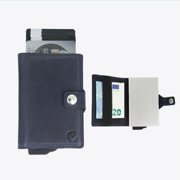 Pasjeshouder met ejector - Leer - Portemonnee - 6 tot 10 pasjes - RFID - Vintage Blauw
