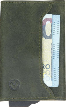 Pasjeshouder met ejector - Leren sleeve - 6 tot 7 pasjes - RFID - Vintage Groen