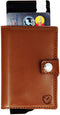 Pasjeshouder met ejector - Leren sleeve - 6 tot 7 pasjes - RFID - Bruin
