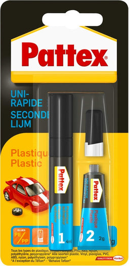 Pattex Plastics Lijm 2 g + 4ml | Universele Plasticlijm Voor Alle Toepassingen | Bindend Gebruik DUO-Plasticlijm .